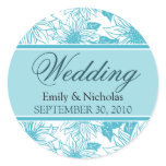 Aquamarine Sunflowers Wedding Invitation Seal Round Sticker