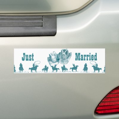 Aquamarine Western Vintage Wedding Bumper Stickers by samack