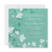 Aquamarine white floral swirls wedding invitation