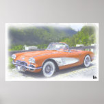 Aquarelle 1958 Corvette C1 convertible posters