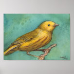 Aquarelle de fauvette jaune posters