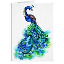 Aquarelle de paon carte de vœux