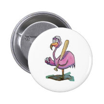 Aquarelle lunatique de flamant rose de base-ball badge