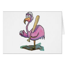 Aquarelle lunatique de flamant rose de base-ball cartes de vœux