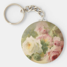 Aquarelle rose victorienne vintage porte-clef