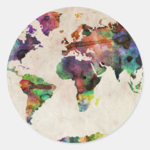 Aquarelle urbaine de carte du monde autocollants