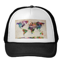Aquarelle urbaine de carte du monde casquette de camionneur