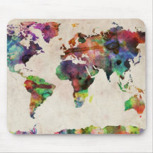 Aquarelle urbaine de carte du monde tapis de souris