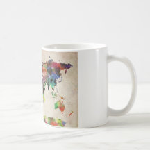 Aquarelle urbaine de carte du monde tasse à café