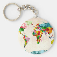 Aquarelles de carte du monde porte-clés