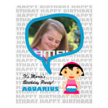 Aquarius Kids Party Invitation with photo
