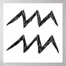 Aquarius. Zodiac Astrology Sign. Black. Poster