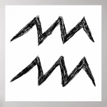 Aquarius. Zodiac Astrology Sign. Black. Print