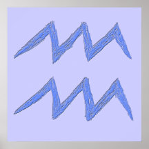 Aquarius. Zodiac Astrology Sign. Blue. Print