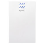 Aquarius. Zodiac Astrology Sign. Blue. Stationery Paper