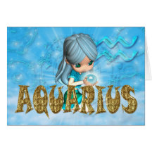 Aquarius Zodiac Birthday card with cutie pie aquam