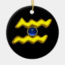 AQUARIUS ZODIAC BIRTHDAY JEWEL Blue Sapphire Gold Christmas Tree Ornament
