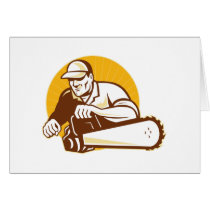 arborist tradesman cutter with chain saw greeting card