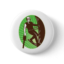 arborist tree surgeon chainsaw retro pinback button