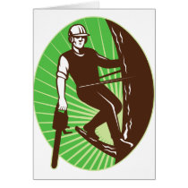 arborist tree surgeon chainsaw retro greeting card