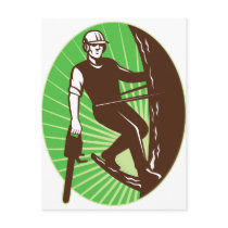 arborist tree surgeon chainsaw retro postcard