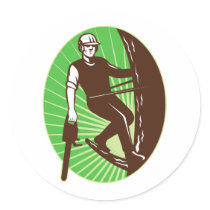 arborist tree surgeon chainsaw retro round sticker