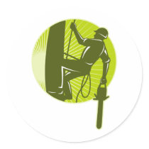 arborist tree surgeon chainsaw retro round sticker