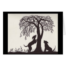 Arbre de chiens un oiseau carte de vœux