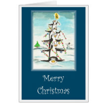 Arbre de pingouin carte de vœux