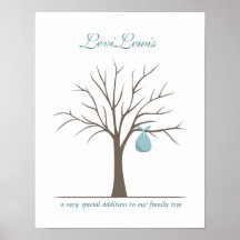 Arbre d'empreinte digitale de bébé - bleu affiches