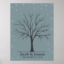 Arbre d'empreinte digitale de mariage - neige d'hi posters