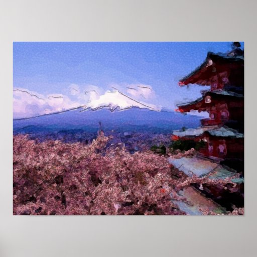 Arbre rose de fleurs de cerisier posters