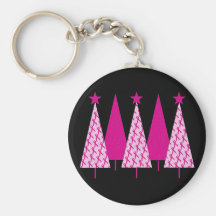 Arbres de Noël - ruban rose Porte-clef