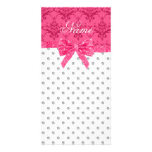 Arc rose de damassé de diamants blancs nommés fait photocartes personnalisées