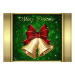 Arc rouge d'or de Bells de Noël Cartons D'invitation