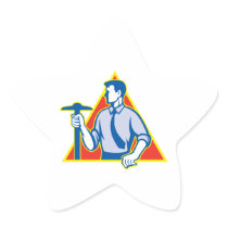 Architect Holding T-Square Side Retro Star Sticker