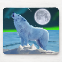 Arctic Wolf, Moon & Aurora Fantasy Mousepad