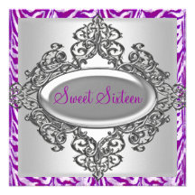 Argent blanc pourpre 3 de zèbre du sweet sixteen 1 cartons d'invitation
