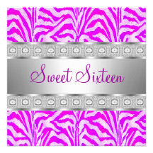 Argent blanc pourpre de zèbre du sweet sixteen 16 faire-part personnalisables