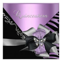 Argent noir pourpre lilas de zèbre de Quinceanera  Invitations