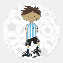 Argentinian World Cup Soccer Boy Round Stickers