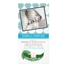 Argyle Pea in a Pod Baby Birth Announcement: blue Photo Greeting Card
