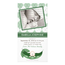 Argyle Pea in a Pod Baby Birth Announcement: green Personalized Photo Card