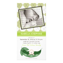 Argyle Pea in a Pod Baby Birth Announcement: lime Photo Greeting Card