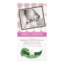 Argyle Pea in a Pod Baby Birth Announcement: pink Picture Card