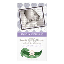 Argyle Pea in a Pod Baby Birth Announcement purple Photo Cards