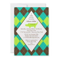 Argyle Preppy Alligator Boy Baby Shower Invitation