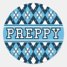 Argyle Preppy Badge Blue Round Stickers