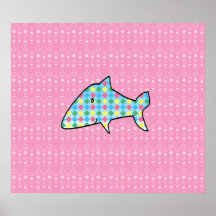 Argyle shark on pink bubbles poster