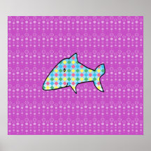 Argyle shark on purple bubbles poster